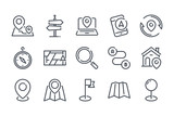 Navigation related line icon set. Location and direction linear icons. Destination outline vector signs and symbols collection.