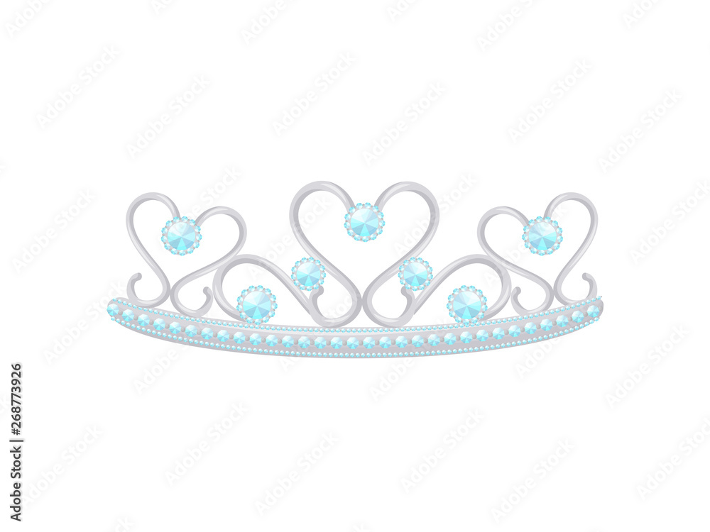Silver tiara with a pattern of hearts. Vector illustration. Silver tiara with a pattern of hearts. Vector illustration.