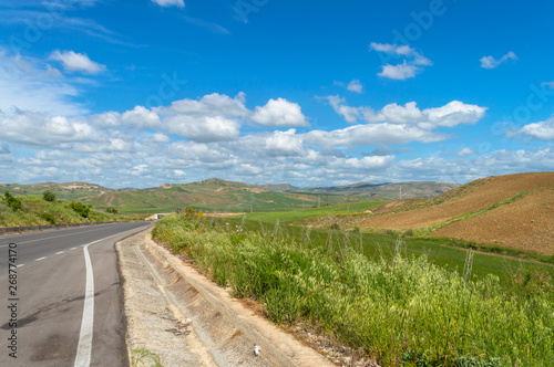 Beautiful Sicilian Landscape from the State Highway, Caltanissetta, Italy, Europe