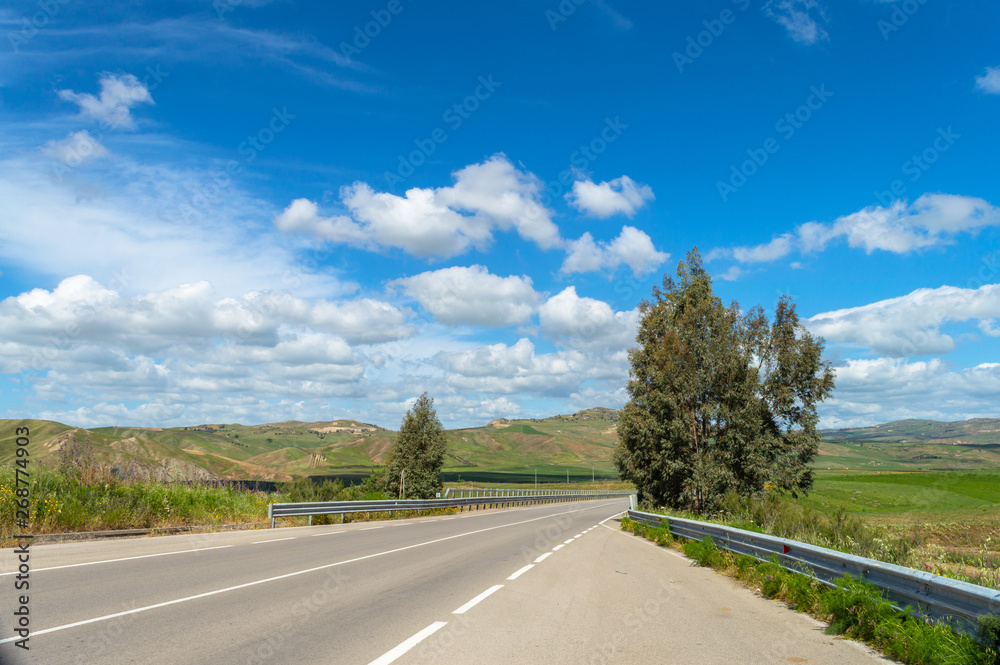 Beautiful Sicilian Landscape from the State Highway, Caltanissetta, Italy, Europe