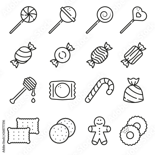 Sweets and candy icon set on white background