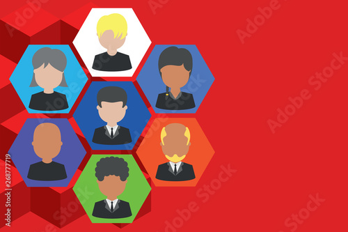 Pictures frames chief executive and staff. Organization employees structure Design business concept Empty copy space modern abstract background