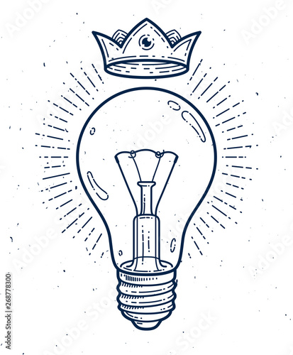 Creative idea light bulb vector linear logo or icon, creativity, science invention or research lightbulb, new business start.