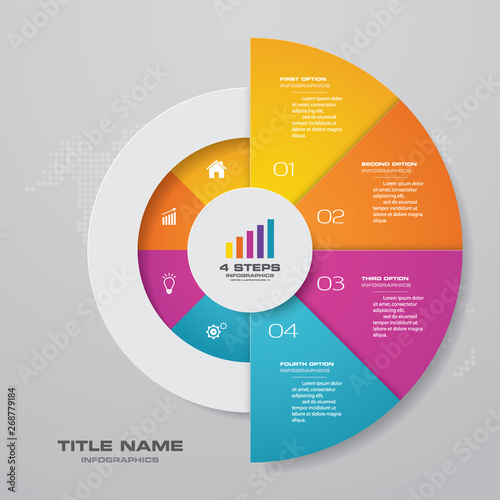 4 steps half cycle chart infographics elements for data presentation. 
