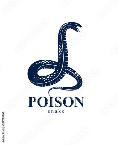 Snake vector logo emblem or tattoo, deadly poison dangerous serpent, venom aggressive predator reptile animal vintage style illustration.