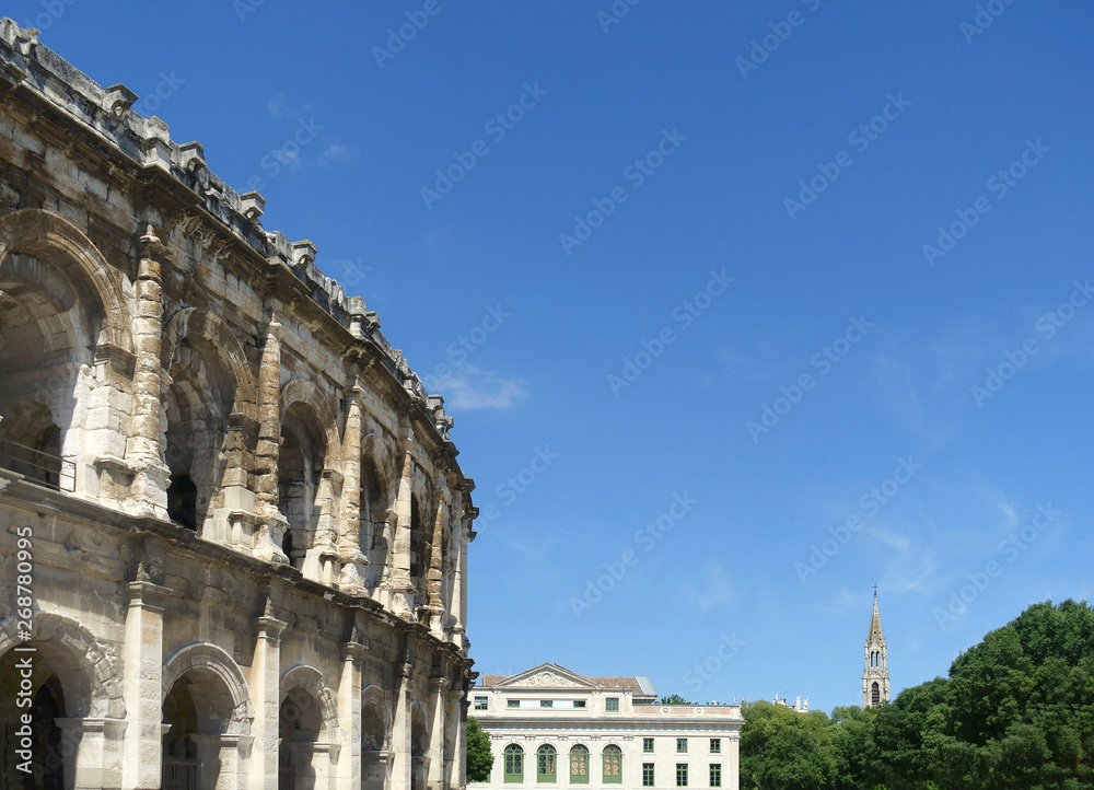 View at Arena of Nimes, Roman amphitheater in France