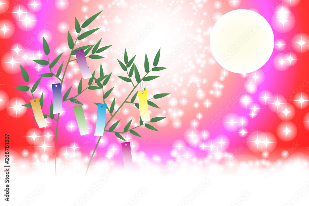 Background Wallpaper Vector Illustration Design Image Japan China Asia Free Size 背景 壁紙 ベクター イラスト 無料 無料素材 バックグラウンド フリー素材 和風素材 日本 和風素材 七夕祭り 伝統 短冊 竹飾り 夏 天の川 星空 キラキラ 七月