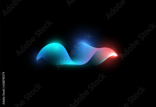 Abstract waving shape. Blue and pink color digital wave. Luminous waveform. Music flow, graphic equalizer. Isolated vector illustration on black background.