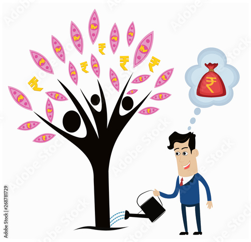 Rupee, Money Tree  And Businessman 