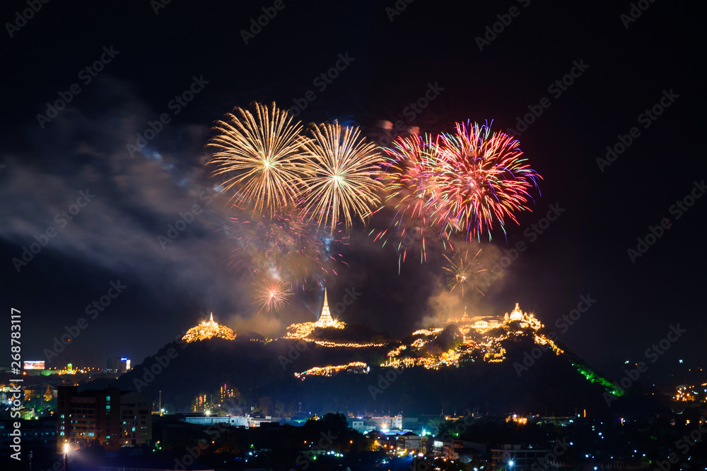 Fireworks at Wang mountain palace / Fireworks at Thai temple on the mountain