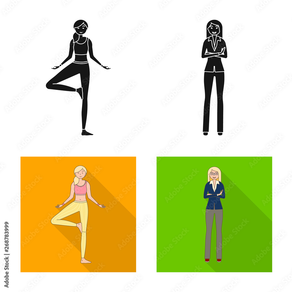 Vector illustration of posture and mood icon. Collection of posture and female stock symbol for web.