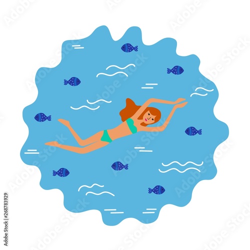 girl swims in the water, sea or ocean
