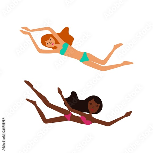 girls swim in the sea
