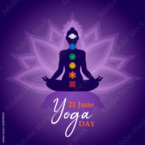 Yoga Day meditation card of person in lotus pose