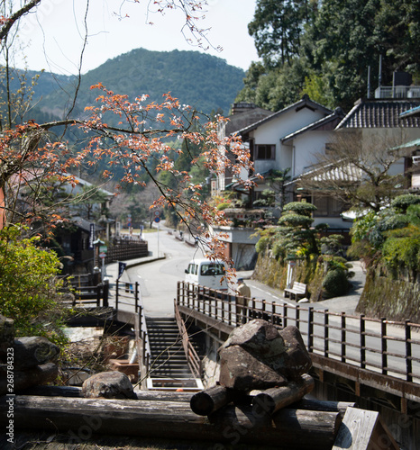 Remote mountain village of Yunomine Onsen in spring, the oldest onsen town in Japan photo