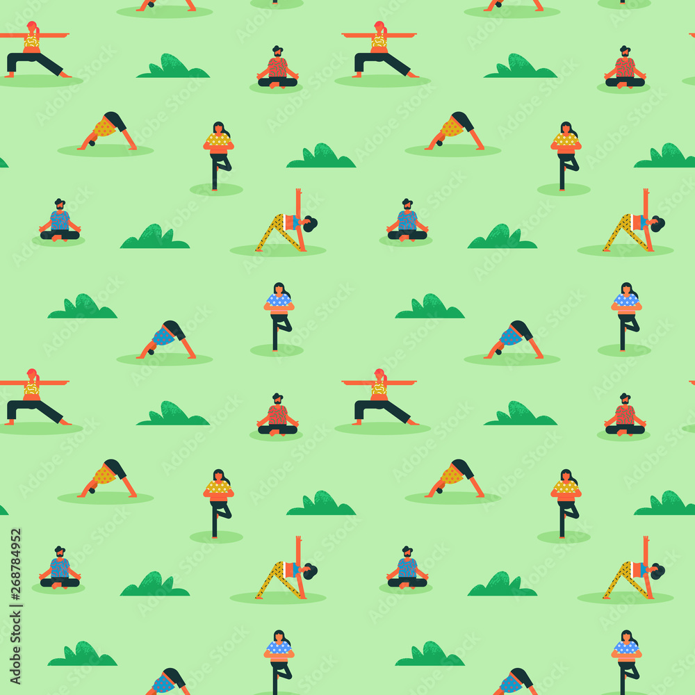 Seamless pattern of diverse people doing yoga Seamless pattern of diverse people doing yoga