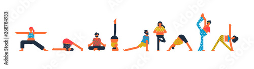 Diverse people set doing yoga pose exercises