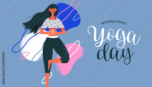 Woman doing tree pose exercise for yoga day