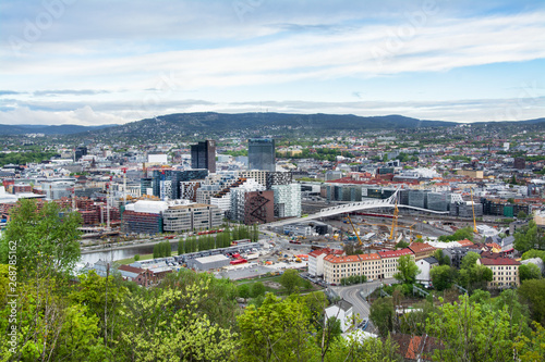 Oslo, Norwegia, panorama, widok, niebo, krajobraz miejski, błękit, podróż, lato, chmura, piękne, krajobrazowy, zieleń, Skandynawia, zwiedzać