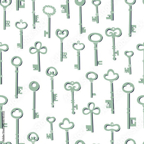 Vector Seamless Colorful Pattern with Retro Style Key on White Background.