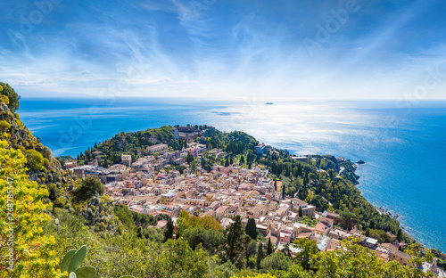 Fototapeta Naklejka Na Ścianę i Meble -  Aerial view of Taormina, east coast of Sicily, Italy
