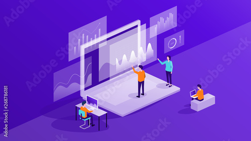 business people working on monitor report dashboard and data analytics for finance investment concept