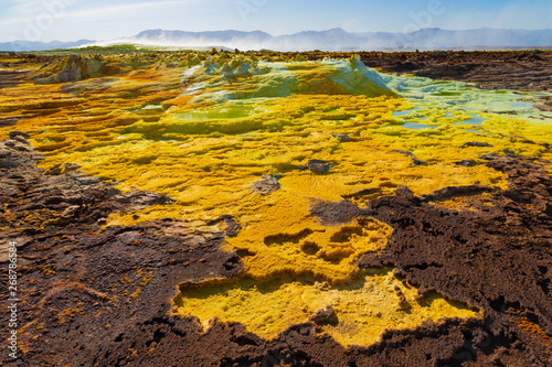 Acid ponds in Dallol site in the Danakil Depression in Ethiopia, Africa photo