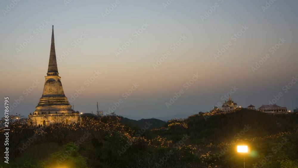Beautiful dusk to night light with Phra Nakhon Khiri Time-lapse on sunset at Phetchaburi, Thailand, Panning Left, Panning. Beautiful dusk to night light with Phra Nakhon Khiri Time-lapse on sunset at Phetchaburi, Thailand, Panning Left, Panning.