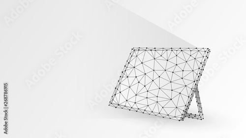 Graphic Tablet, Laptop, notebook composed of polygons. Devices, touchpad concept. Abstract, digital, wireframe, low poly mesh, vector white origami 3d illustration. Triangles, lines, dots