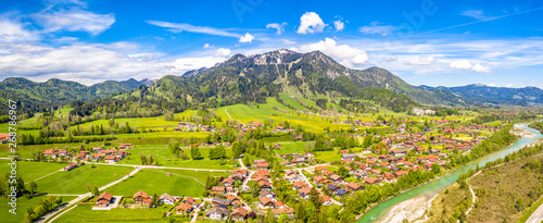 Aerial Brauneck Isar River Lenggriess Wegscheid. Bavarian Alps. Ski Resort. May 2019 photo