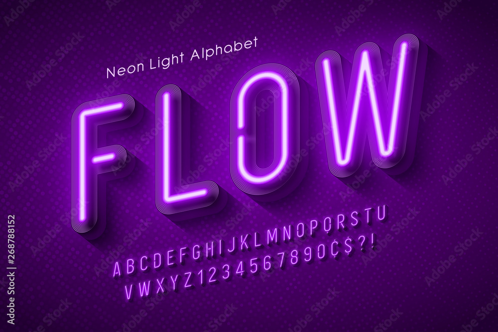 Neon light alphabet, multicolored extra glowing font. - obrazy, fototapety, plakaty 