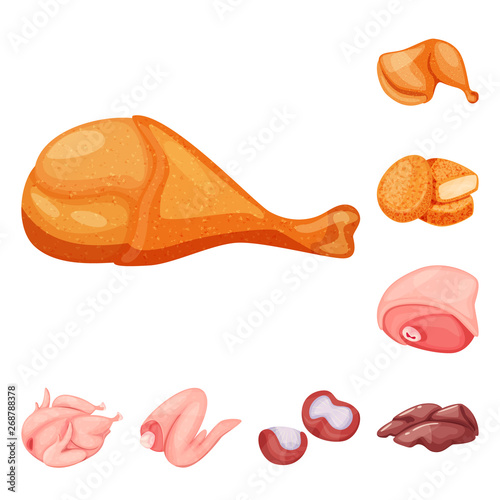 Vector illustration of meat and raw symbol. Set of meat and grilled vector icon for stock.