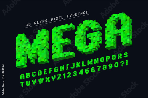 Pixel vector font design, stylized like in 8-bit games.