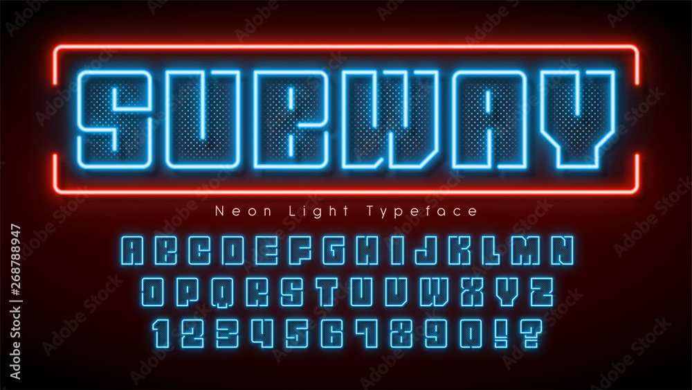 Neon light alphabet, multicolored extra glowing font. Neon light alphabet, multicolored extra glowing font.