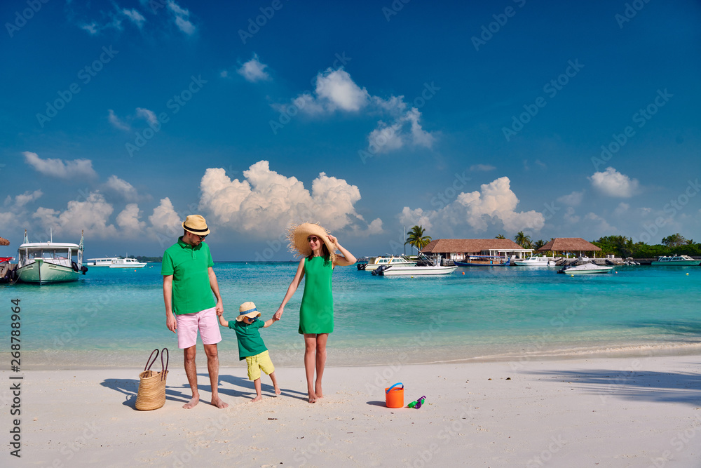 Family with three year old boy on beach