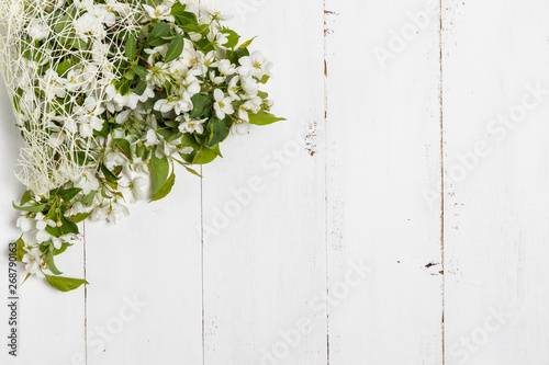 Apple blossom on wooden background. Copy space © Andrey Cherkasov