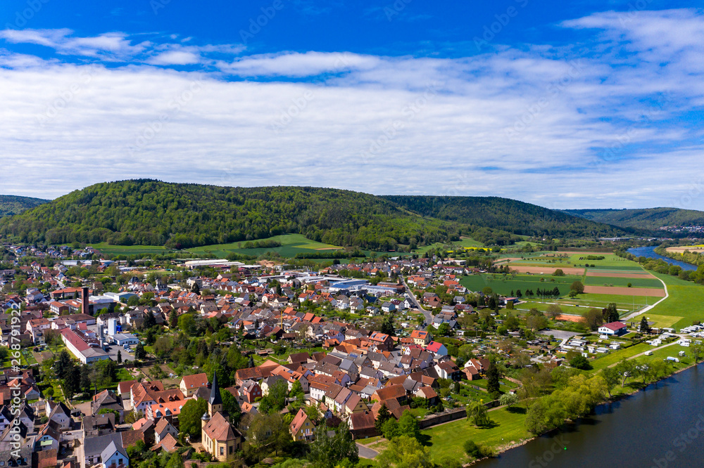 Aerial view, view of Kleinheubach and Großheubach, Miltenberg am Main, Lower Franconia, Bavaria, Germany