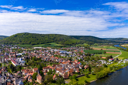 Aerial view  view of Kleinheubach and Gro  heubach  Miltenberg am Main  Lower Franconia  Bavaria  Germany