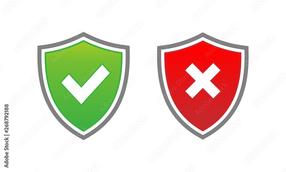 shield with checkmark and cross mark shield with checkmark and cross mark
