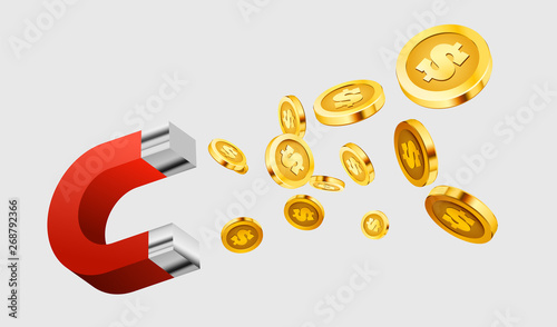 Magnet attracts money. The concept of investing.
