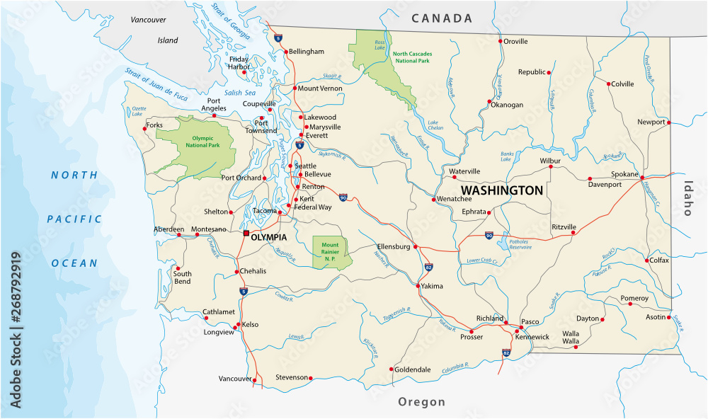 washington state road and national park vector map