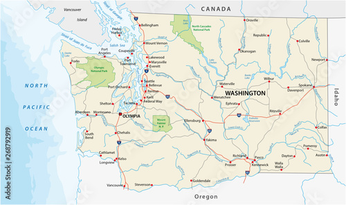 washington state road and national park vector map photo