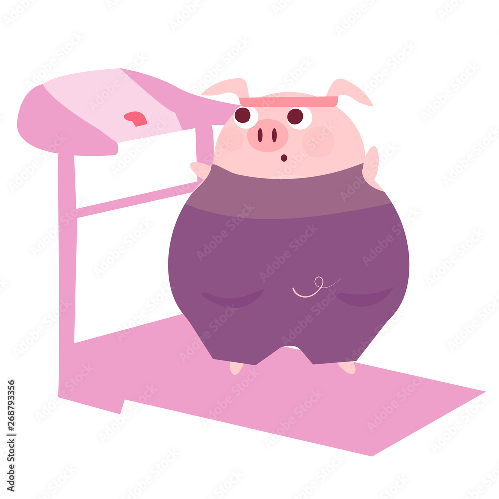 Fototapeta premium vector image of a pig that is trying to lose weight