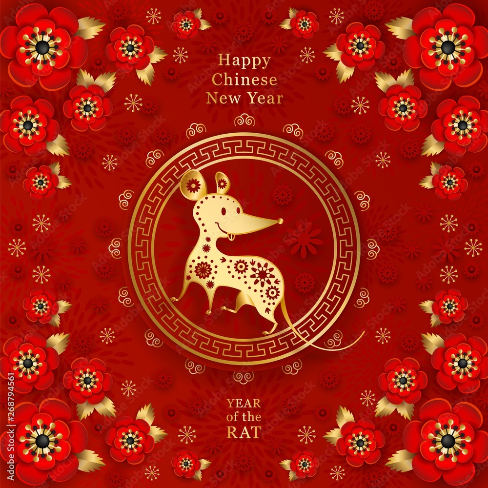 2020 Chinese New Year Rat, Red and gold festive background 2020 Chinese New Year Rat, Red and gold festive background
