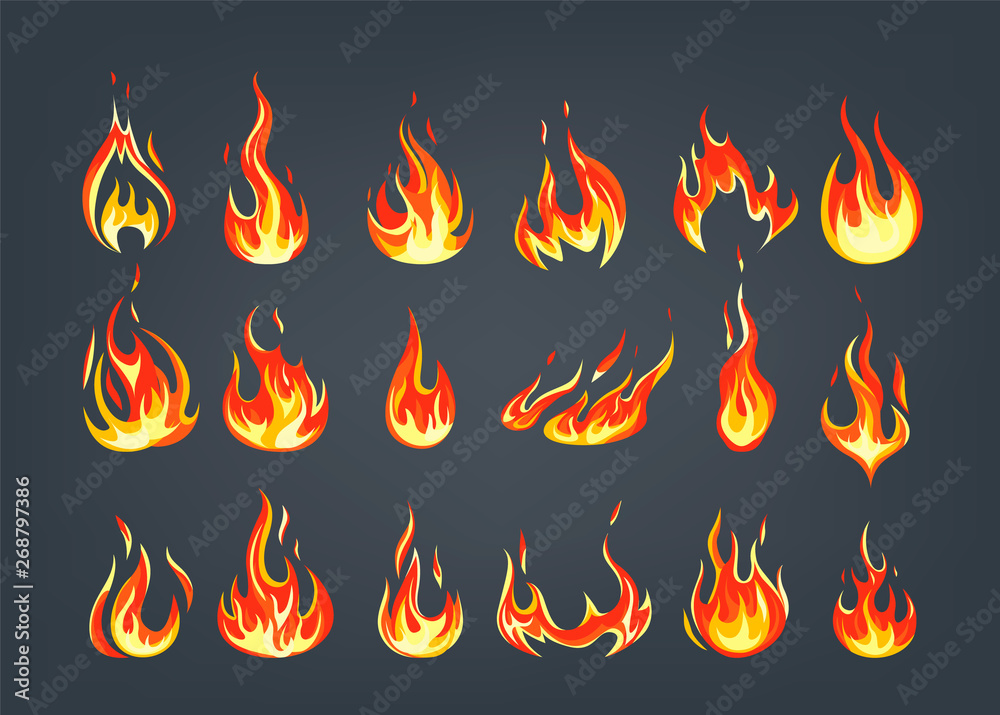 Set of red and orange fire flame. Set of red and orange fire flame.