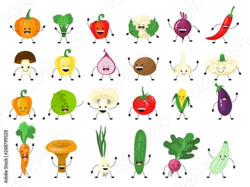 Funny vegetable character set. Group of happy cucumber