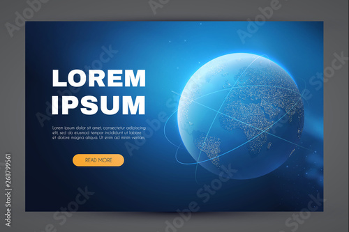 Global Connection. Air Transportation. World Business, Internet, Exploring Universe, Global Network. Earth Planet in Space. Realistic Vector illustration