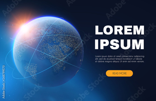 Global Connection. Air Transportation. World Business, Internet, Exploring Universe, Global Network. Earth Planet in Space. Realistic Vector illustration