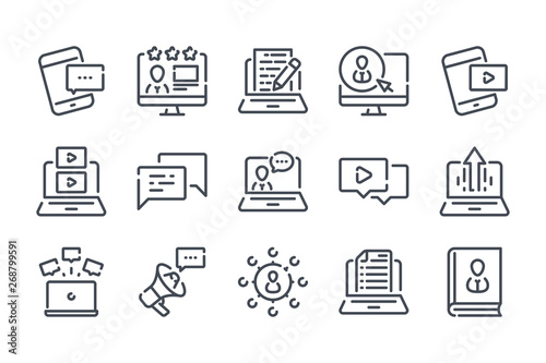 Blog and Content related line icon set. Online Blogging outline icon collection.
