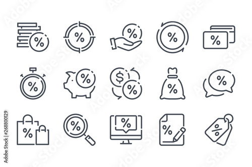 Financial interest related line icon set. Debt and loan vector linear icon collection. Credit and lending money lined icons.